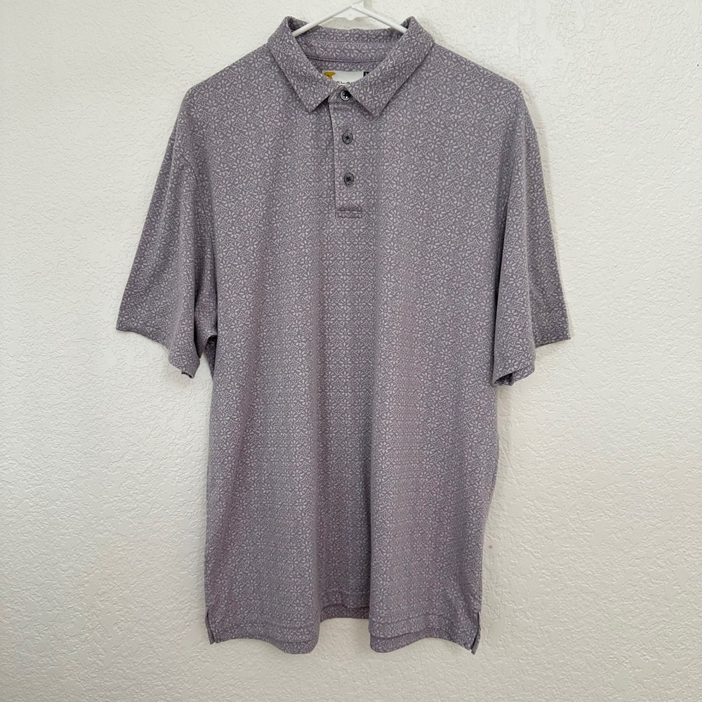 Nicklaus Polo Shirt Mens Large Muted Gray Lavander Geometric Artsy Sporty